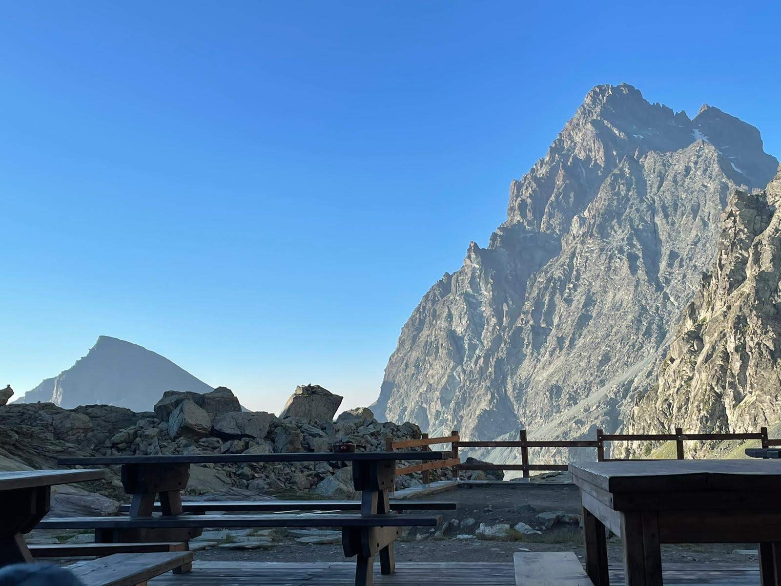 Monviso from Rifugio Vallanta terrace at dawn